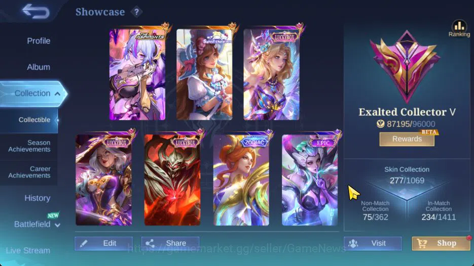 Mobile Legends: Bang Bang Accounts Collector Hero 126|Skin 277|High Glory 72|Aspirants Vexana,Naruto 3