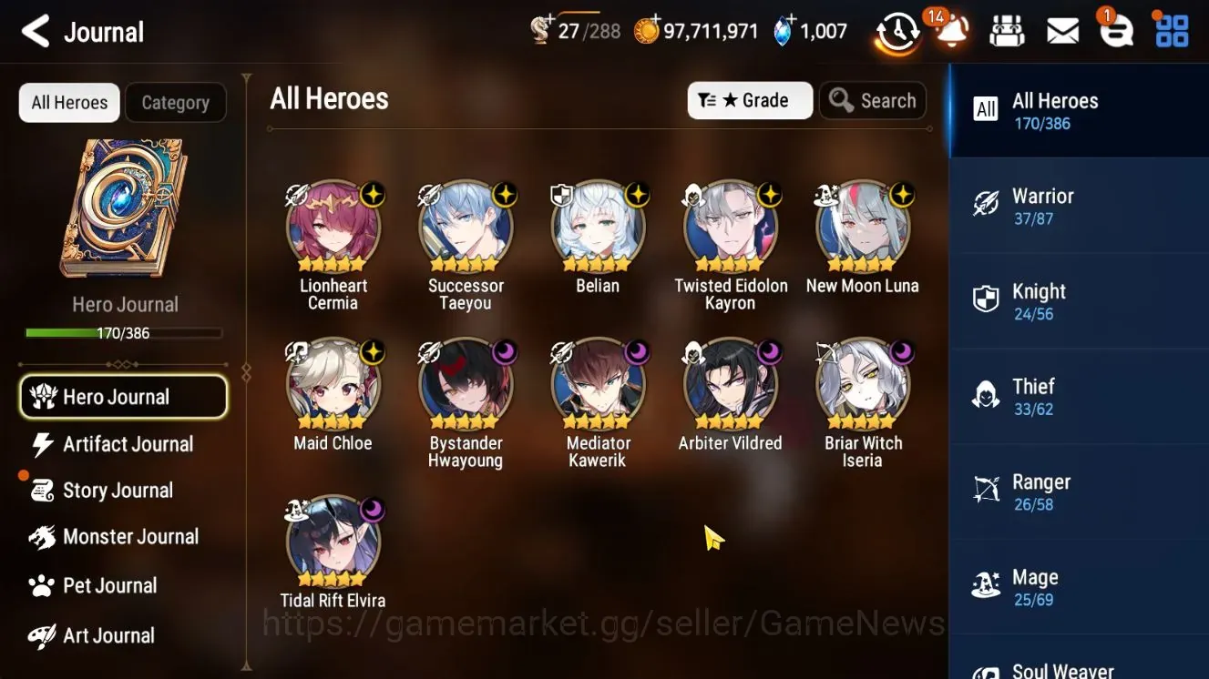 Epic Seven Accounts Limited Hero GLOBAL UnVerif|11 ML(Tidal Elvira,Belian,NM Luna,BWIseria,Etc)+4 LMT RGB,Setsuka,etc|Abys F 1